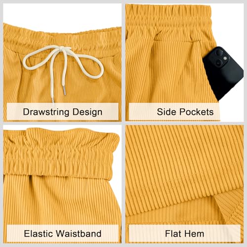 Men's Corduroy Shorts Casual Elastic Waist Drawstring Lightweight Summer Beach Shorts (Yellow-1 / XX-Large)