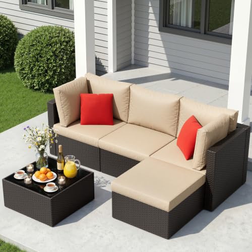 5 Pieces Patio Furniture Sets Outdoor All (Beige / 5 pcs)