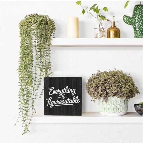 HEYBIG Everything is Figureoutable Wooden sign Inspirational Home Office Desk Decor And Uplifting Gift For Men And Women For Home Room Desk Shelf Cubicle Decor ations 5.1 x 5.1 inch (Inspirational)