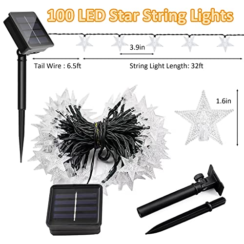 Twinkle Solar Star String Lights Outdoor Waterproof Fairy Lights 39FT 100 LED with 8 Lighting Modes for Camping Garden Wedding Party Tree Holidays Backyard Patio