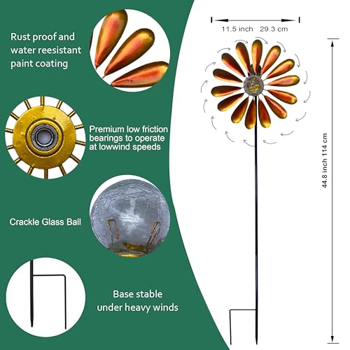 44.48in Orange Solar Daisy Wind Spinner (Orange)
