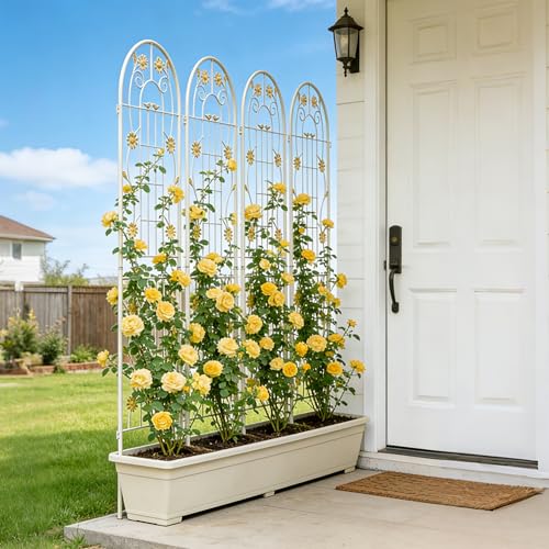 4 Pack Metal Garden Trellis 71" H Cream White Garden Fence Rustproof Trellis for Climbing Plants Support Roses Flower Outdoor Lawn (4 Count)