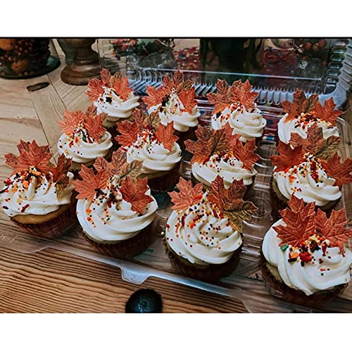 90 Pcs Edible Fall Leaves Gold Leaf Cupcake Toppers (90 Count)