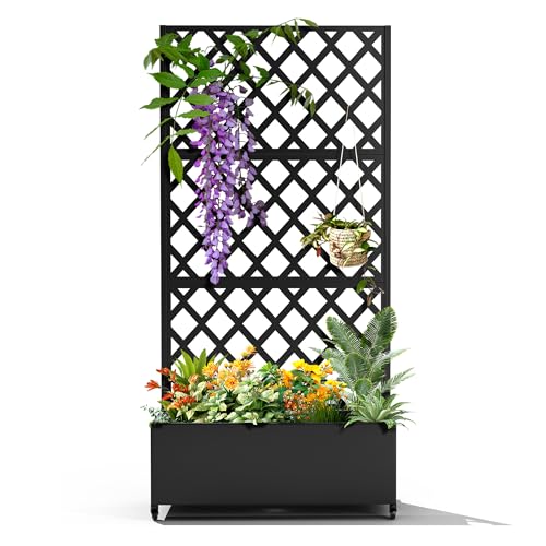 Metal Planter Box with Privacy Screen and Wheels