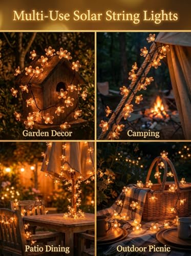 Solar Flower String Lights Outdoor Waterproof Fairy Lights (Orange / 1 Pack)