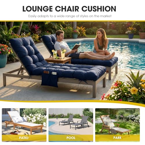 Outdoor Chaise Lounge Chair Cushion (Navy Blue / 72x22.4x4.7)