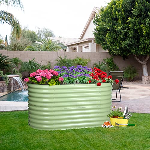 2-in-1 Modular Aluzinc Metal Raised Garden Bed, 63" L x 32" W x 32" H, Outdoor Planter Box for Vegetables, Flowers, and Herbs, Olive Green