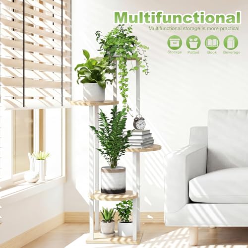5 Tier Plant Stand Indoor Corner Tall Shelf for Multiple Plants (White+Oak / 5 Tier)