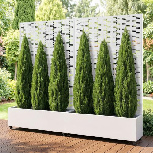 Metal Raised Garden Bed with Trellis and Wheels (White Brick / 71"x47")