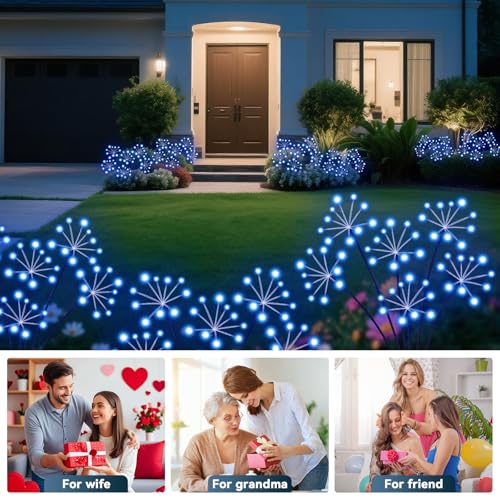 Solar Garden Lights 2 Pack Waterproof Swaying Starburst Lights Blue