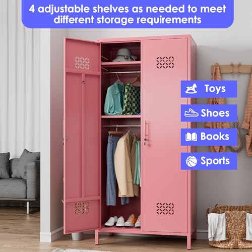 Metal Wardrobe Closet with 2 Doors (Pink / Big-2 Doors)