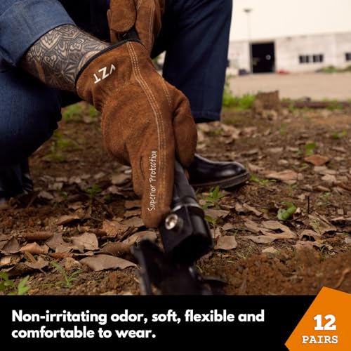 12 Pairs Bulk Leather Work Gloves for Men or Women for Gardening (12 Count)