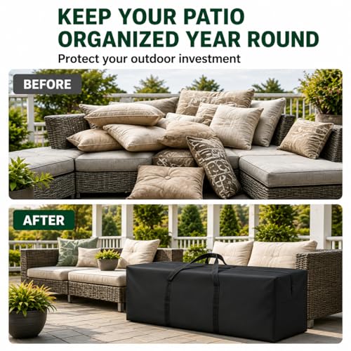 Cushion Storage Bag 420D Waterproof 68" Rectangular Outdoor Patio Cushion Storage Bags