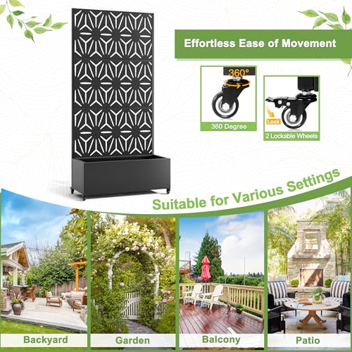 Metal Planter Box with Trellis & Wheels