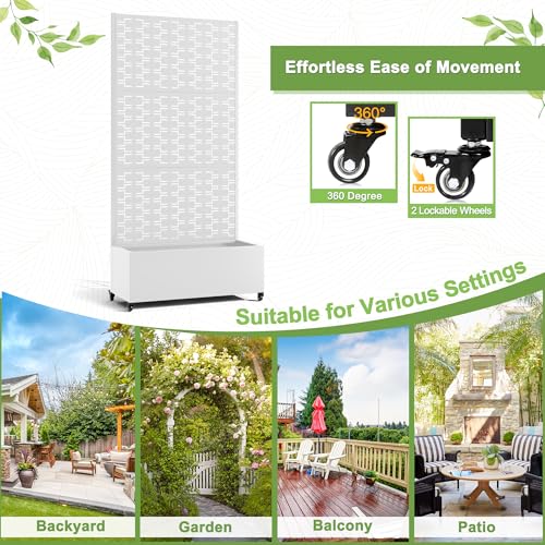 Metal Planter Box with Privacy Screen & Wheels