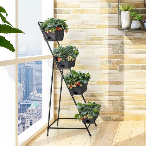 4 Tier Vertical Garden Planter Herb Garden Planter Outdoor Planters for Outdoor Plants Standing Vertical Raised Garden Bed Tiered Garden Vegetable Planter with Drainage Holes