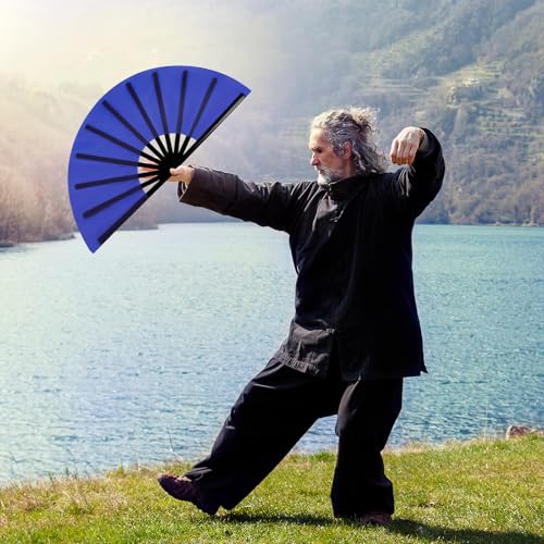 2 Packs Large Folding Hand Fans (Yellow and Blue)