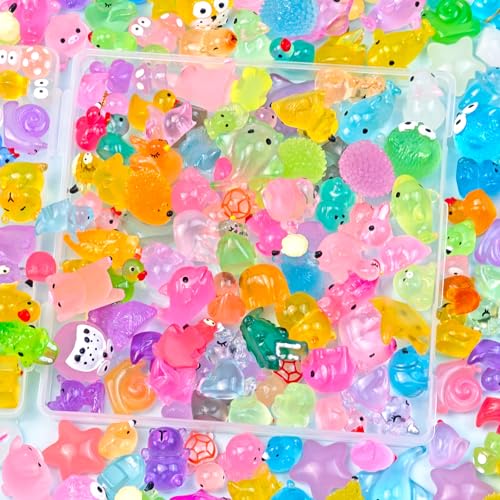 160 Pcs Luminous Mini Resin Animals Tiny Little Figures Glow in the Dark