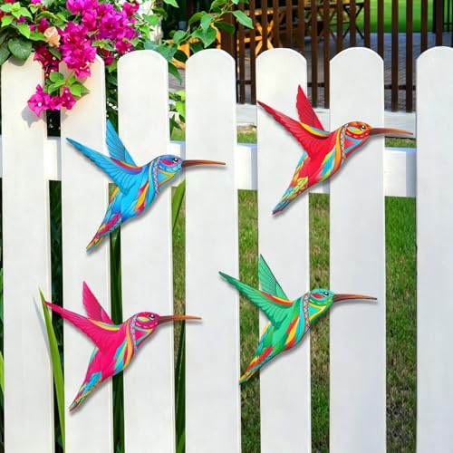 Metal Hummingbird Wall Art Decor Outdoor Fence Decorations (Hummingbird-D)