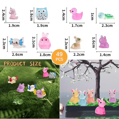 49PCS Tiny Resin Bulk Animals Miniature Figures Ornament Luminous Transparent Multicolor Dollhouse Decor Accessorie for Garden Aquarium Potted Ornament (49 Count)