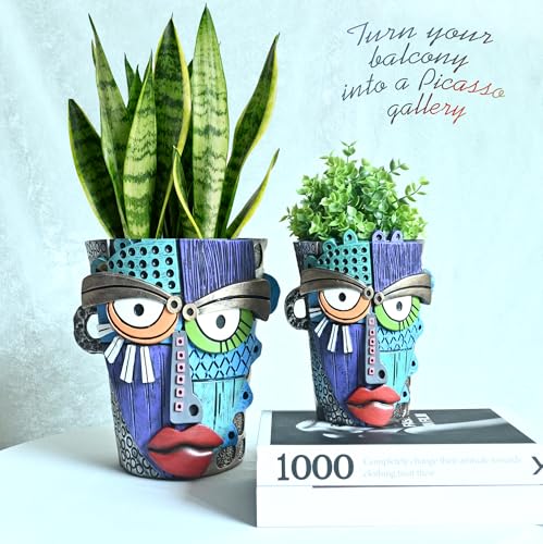 Abstract Face Planter Pots for Indoor Plants & Flowers Deco Gift (Eclectic / Large)