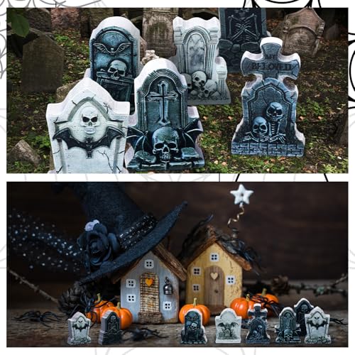9 Pcs Halloween Tombstones Figurine Mini Village Tombstone (9 Count)