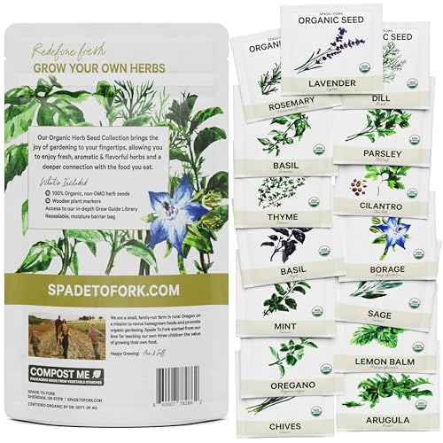 15 Certified Organic Herb Seeds Variety Pack (15 Count)
