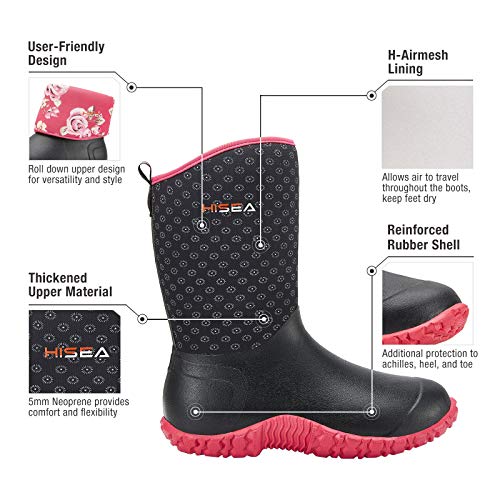 Women's Mid Calf Neoprene Rain Boots Roll Down Rubber Shoes