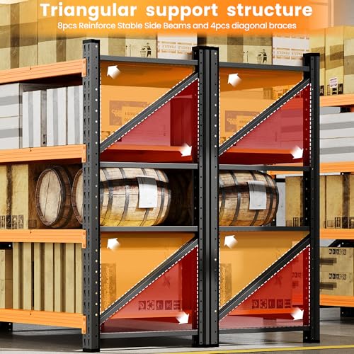 71.3” Wide Heavy Duty Metal Garage Shelving (Black Orange / 71"Wx24"Dx70"H)