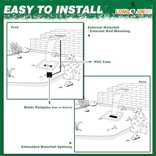 Waterfall Pool Fountain LONGRUNNEW 304 Stainless Steel 23.6" Rectangular Waterfall Spillway