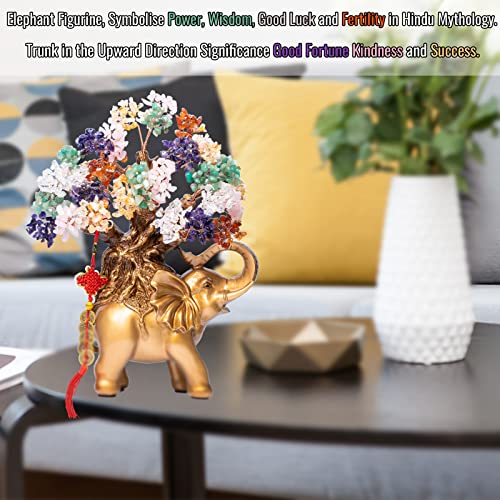 7 Chakra Crystal Money Tree on Gold Elephant Statue