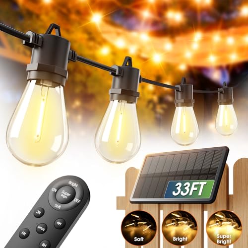 33FT(27+6) Solar String Lights Outdoor, Last 20+ Hrs, USB Charging (33 Foot)