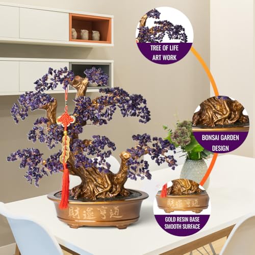 Natural Amethyst Gemstone Crystal Bonsai Tree of Life (1