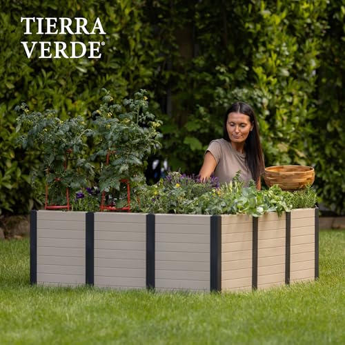 48-Inch x 48-Inch Raised Garden Bed with Tool-Free Connect System and Crafted from Recycled Materials, for Patios or Decks, Khaki (Khaki / Garden Bed)