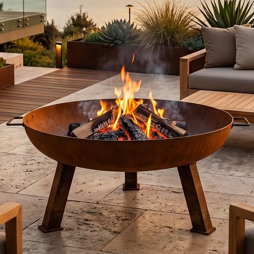 Sunnydaze Cast Iron Heavy Duty Small Fire Pit for Outside Wood Burning (Rust / 24 in)