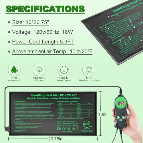 Seedling Heat Mat with Thermostat Combo Set (Suits -1 Pack / Black)