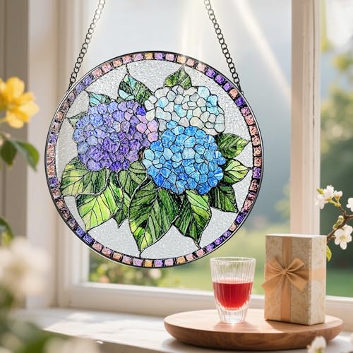 8 Inch Stained Glass Ornament (Hydrangea)