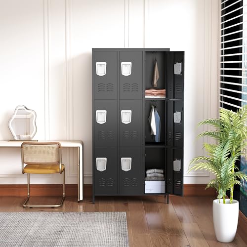 9 Doors Metal Lockers for Employees 71" H Storage Cabinet Lockable Locker with Shelves Steel Storage Locker for Gym School Office Home Requires Assembly (9 doors-72" / Black)