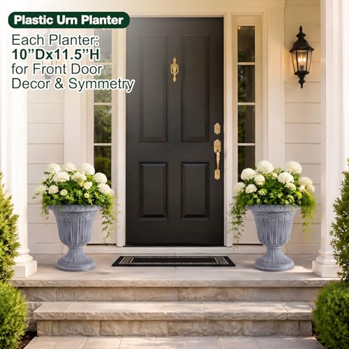 4 Pcs 10 x 12 Inches White Wash Plastic Urn Planter Classic Flower Pots Front Porch Planters Indoor Outdoor Planters with Pedestal for Wedding Party Bridal Shower Garden Patio Porch (10 x 12 Inches / White Wash)