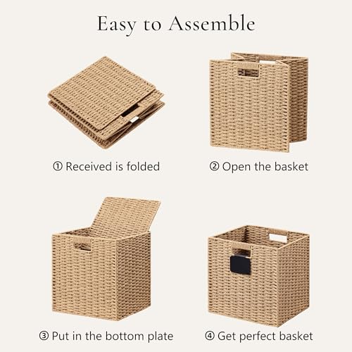 4 Pack Wicker Basket (Light Brown / 4pack-12L×12H×11.2W)