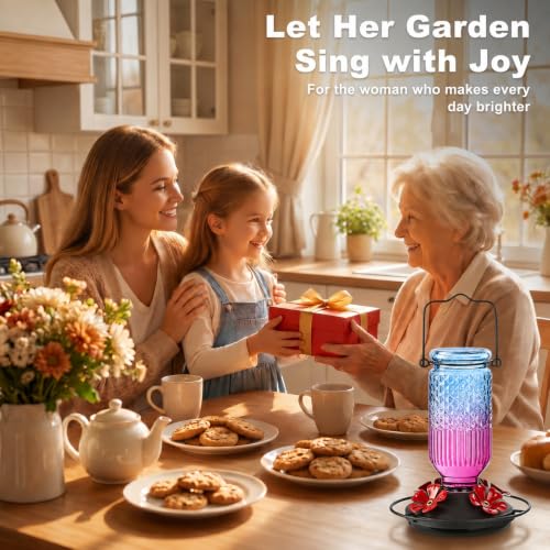 Glass Hummingbird Feeder for Outdoors (Blue-Purple Ombre)
