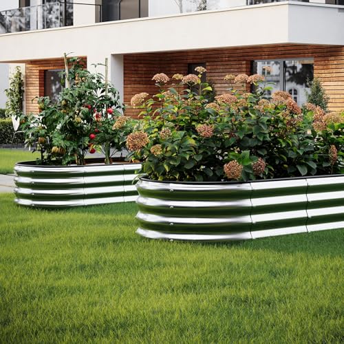 Galvanized Metal Planter Raised Garden Bed Kit for Gardening Outdoor Garden Box Raised Flower Bed 2PC Metal 4X2X1FT (2 Count)
