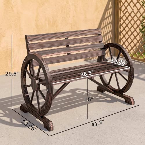 41" Wooden Wagon Wheel Bench Rustic Outdoor 2