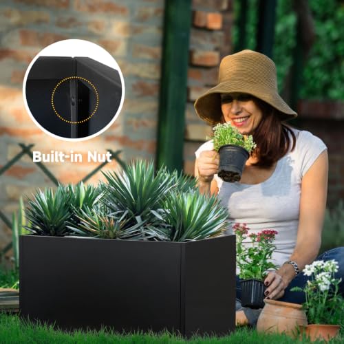 Metal Outdoor Planter 32" L x 12" W x 16"H Long Rectangle Planter Box Black