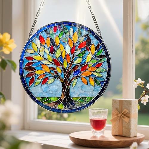 8 Inch Stained Glass Ornament (Tree of Life B)
