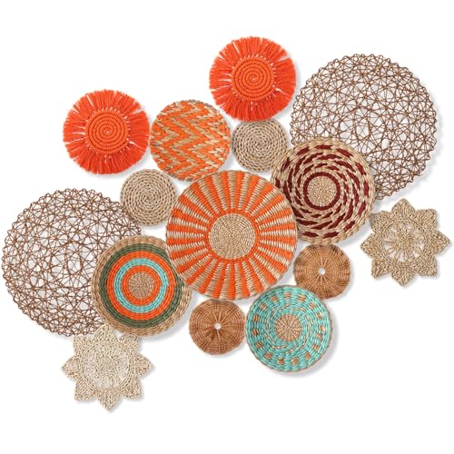 15 Pcs Boho Rattan Wall Baskets Hanging Decor