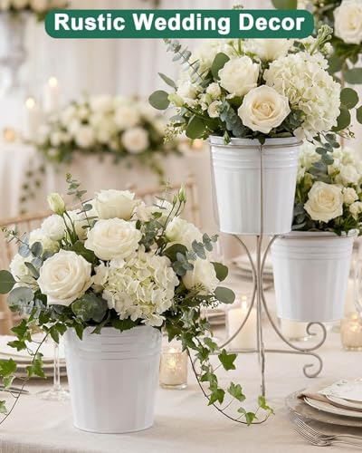 6 Inch White Metal Rustic Flower Pots (6 Count)