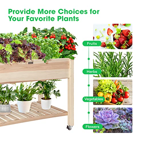 Raised Garden Bed with Legs & Wheels Outdoor Wood 46x24x32 Mobile