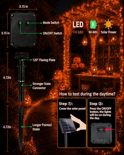 Solar Halloween String Lights Outdoor 2Pack 80FT 200LED Orange Fairy Lights (Orange / 2 Pack(100LED))