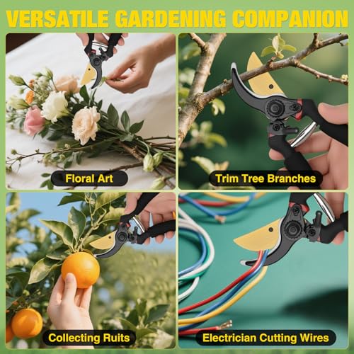 Pruning Shears for Gardening 8" Professional Bypass Garden Scissors Yard Clippers with Sharp Carbon Steel Blade Heavy Duty Hand Pruners for Branch Flower Plant Trimming Cutting Gardening Tools